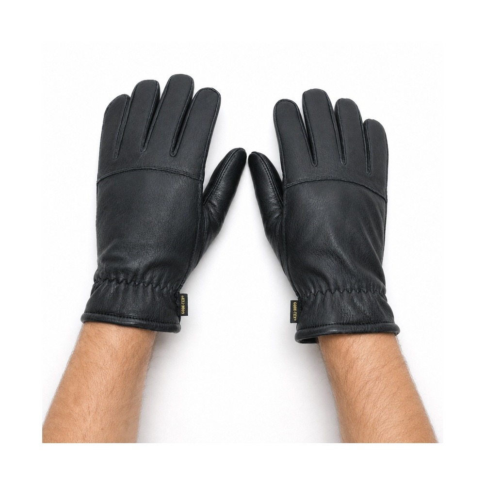 Fownes Men Lrg Black Leather GORE-TEX Winter Gloves Fleece Lined Genuine Leather